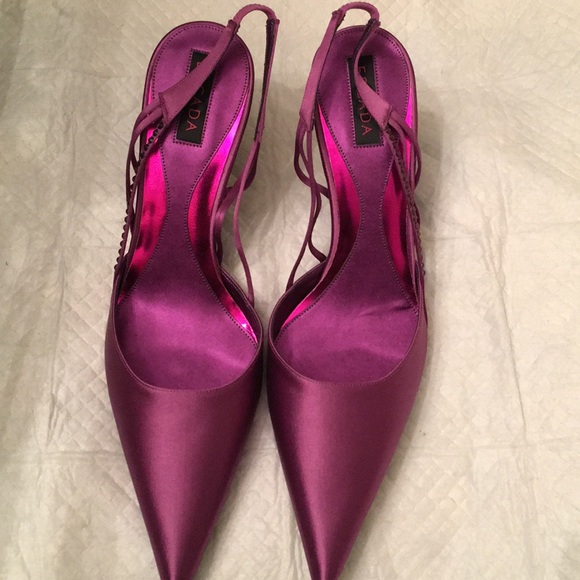 Escada Shoes - Escada purple satin with crystal strap